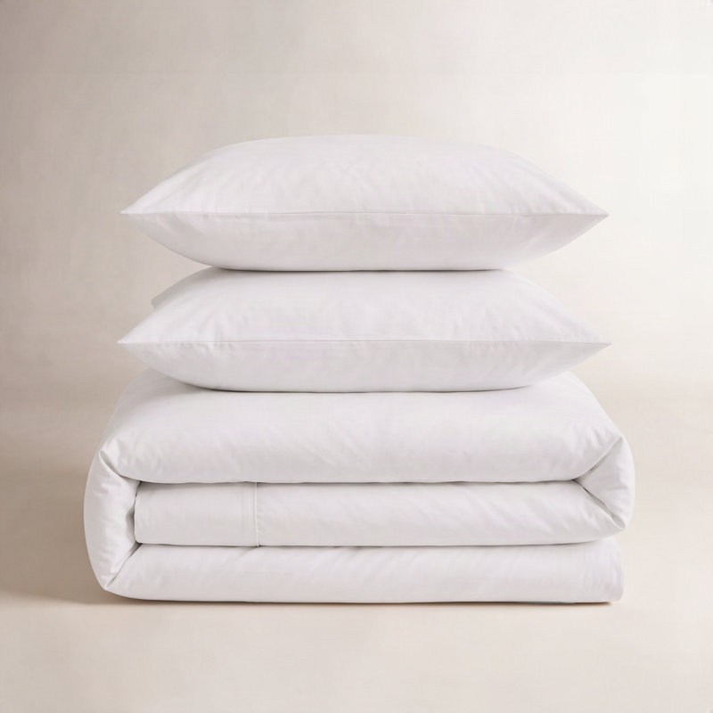 Housse de couette en coton Tencel, Blanc brillant, Housse de couette pour grand lit + 2 taies décora