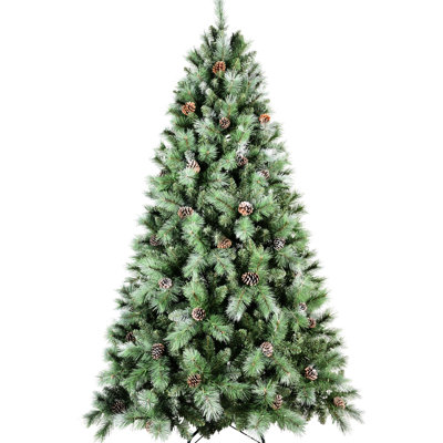 Arbre de Noël de 8 pi orné de 102 pins réalistes, 1858 pointes mixtes et une aiguille dure, conception à charnières pour une installation rapide, support en métal robuste, décor saisonnier corsé complet, 96 po de hauteur, 59 de largeur,