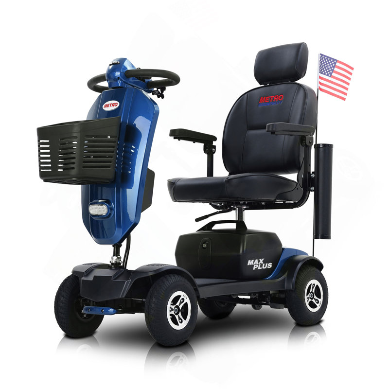 Scooter de mobilité d'extérieur compact 4 roues MAX PLUS BLUE avec batterie au plomb 2Pcs * 20AH, autonomie maximale de 16 miles avec porte-gobelets et port de chargement USB