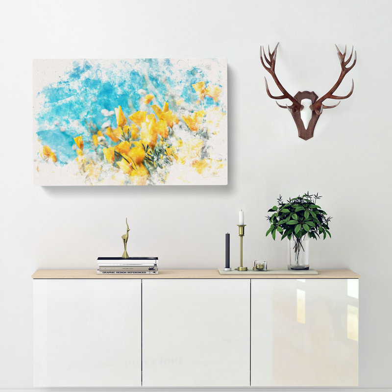 Yellow Blooming Flowers - Wrapped Canvas, 40cm H x 60cm W x 3cm D