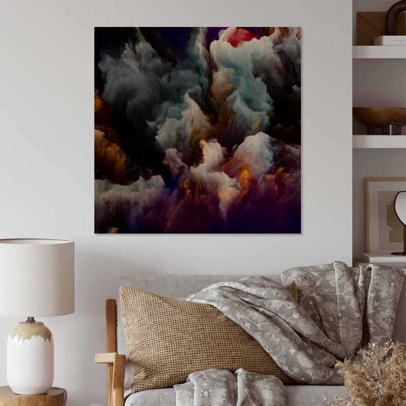 Liquide Atmospherique Turbulence - Décoration murale moderne en bois, H 30 po x l 30 po x P 1 po, Cadre photo noir