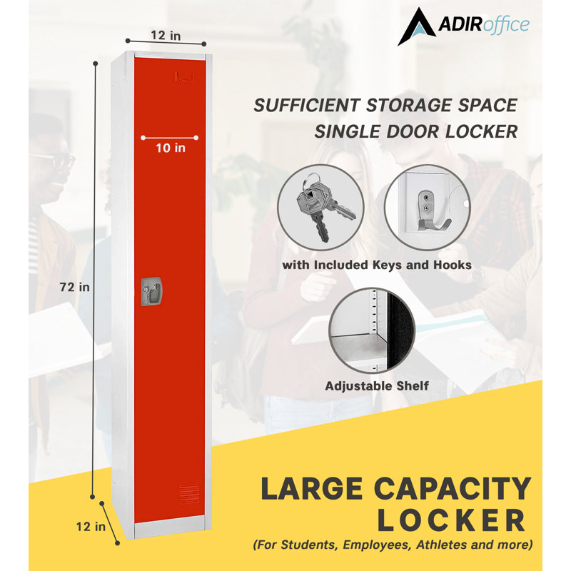 Casier à clé unique en acier 72 po x 12 po x 12 po à 1 porte - Rangement pour employés, étudiants, salle de sport, lieu de travail - Comprend une tablette, des crochets, une ventilation et un porte-carte - Assemblage facile