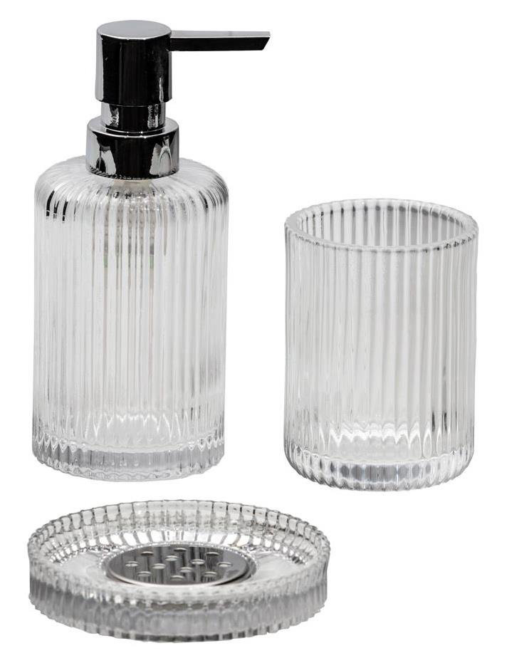 Kerber Ribbed Glass Chrome Collection 3-teiliges Bad-Accessoire-Set