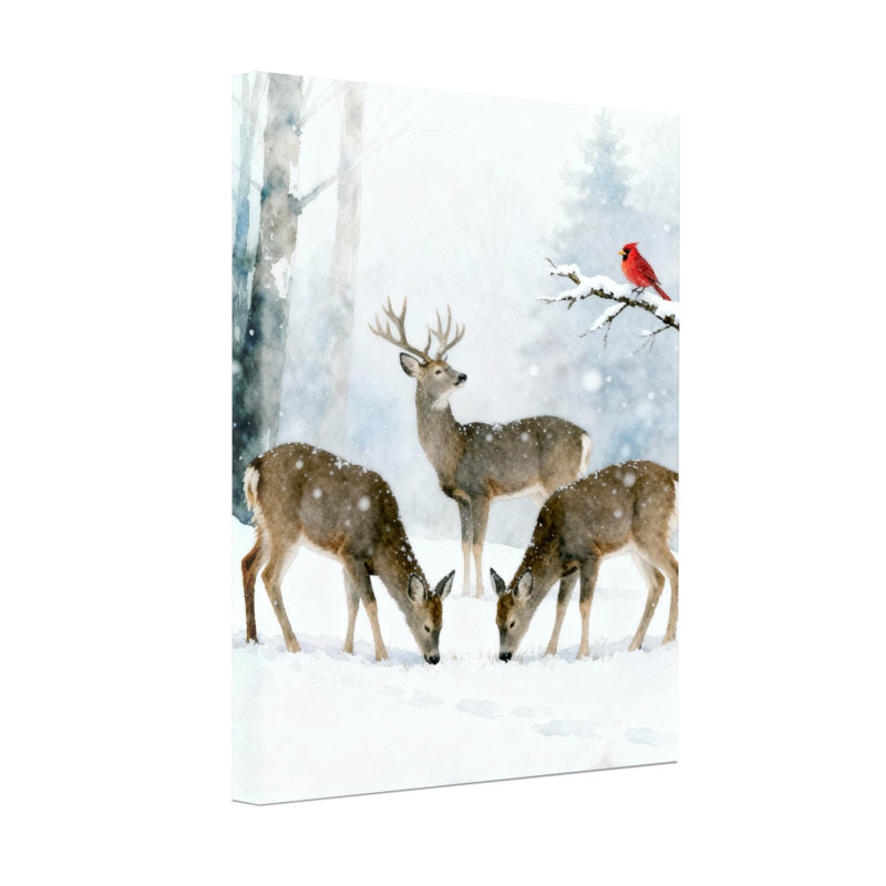 Ensemble de 3 reproductions d'art sur toile de Noël, hiver, cerf et oiseau rouge, H 18 po x l 12 po