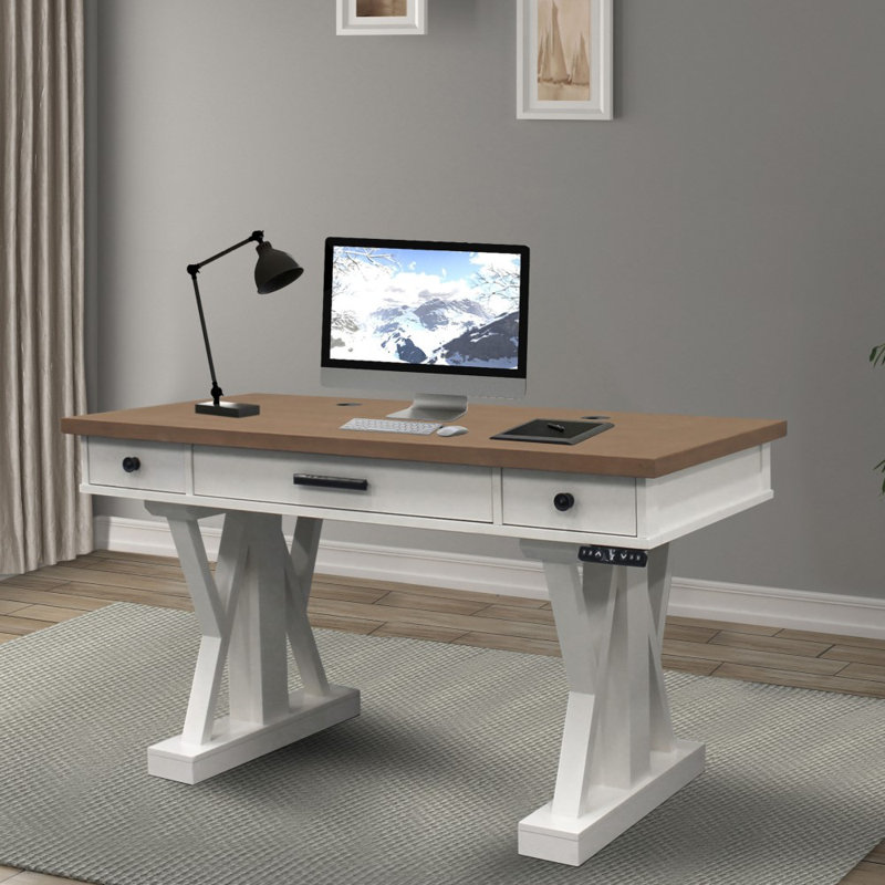 Kelsie-Mae Adjustable Solid Wood Top Writing Desk with Power Outlet, Beige