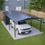 Abri de rangement en métal 11,3 x 23 pi, garage en acier robuste avec porte coulissante, panneau UV et toit incliné imperméable, gris
