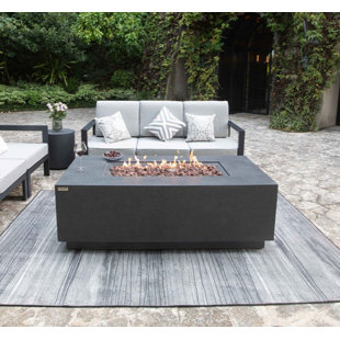 Andes 22'' H x 66'' W Concrete Propane Outdoor Fire Pit Table Hideaway Tank Holder with Lava Rocks