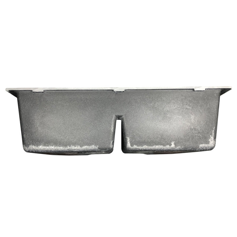 Low Divide 50/50 Double Bowl Undermount Granite Composite Undermount Sink, Black