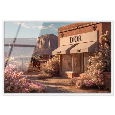 «Bright Morning Western Storefront», reproduction d'art acrylique encadrée par Art Remedy, cadre blanc, 30 x 20
