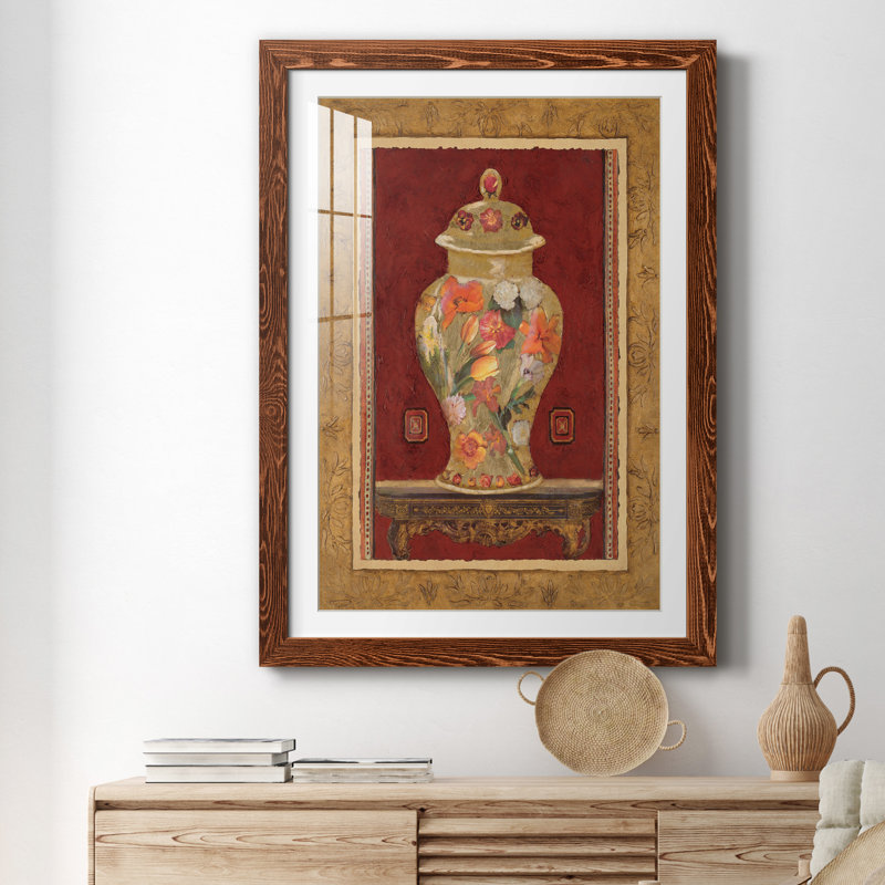 Urne romantique II - peinture encadrée, H 31,5 po x l 23,5 po x P 1,5 po, Papier avec cadre érable