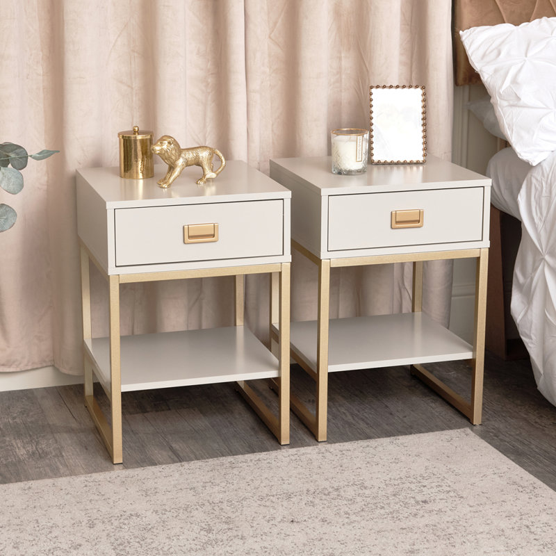 Akhalak 57.5cm W Iron Bedside Table, Cream