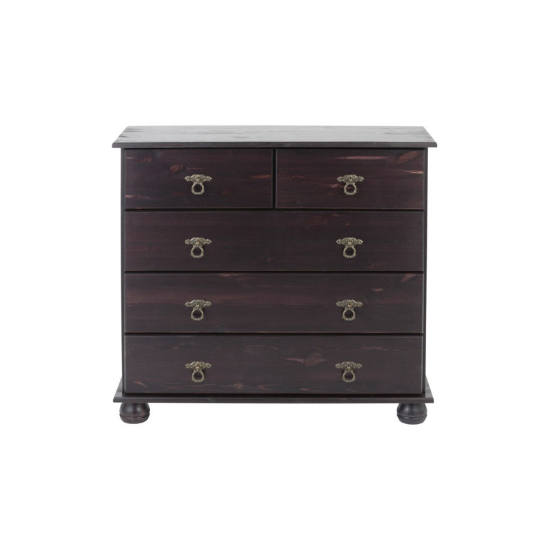 Amias Solid Wood 82 cm W Chest of 5 Drawers, Havana Brown