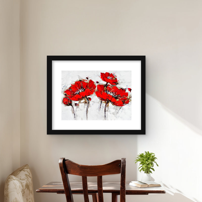 Fleurs abstraites de coquelicot - reproduction encadrée mate pour la décoration intérieure, H 20 po x l 16 po, Noir