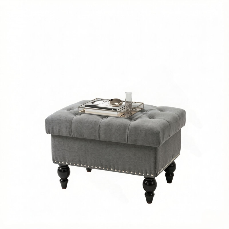 Élégant tabouret avec repose-pieds, repose-pieds capitonné avec rangement classique, tabouret avec repose-pieds dans le salon et banc à chaussures