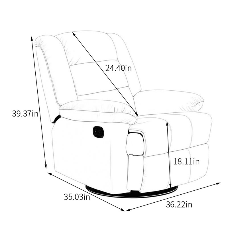 Tazeem Swivel Recliner, Ivory Faux Leather