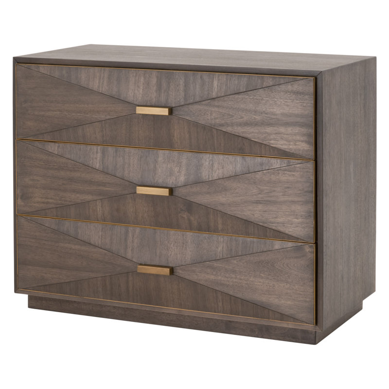 Burnished Brown Acacia Veneer Transitional 3-Drawer Nightstand