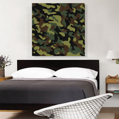 Army Green Black Brown Camo Camouflage Pattern - Wrapped Canvas Painting