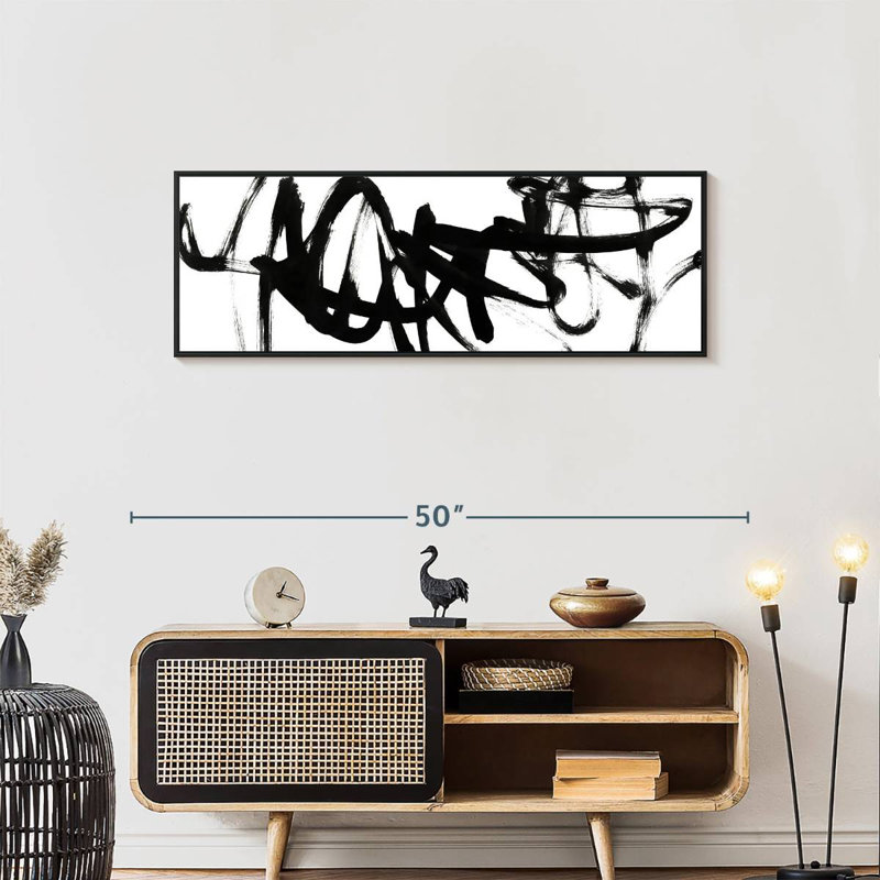 Blanc à noir Willmar V, 43 po x 15 po, Cadre flottant noir