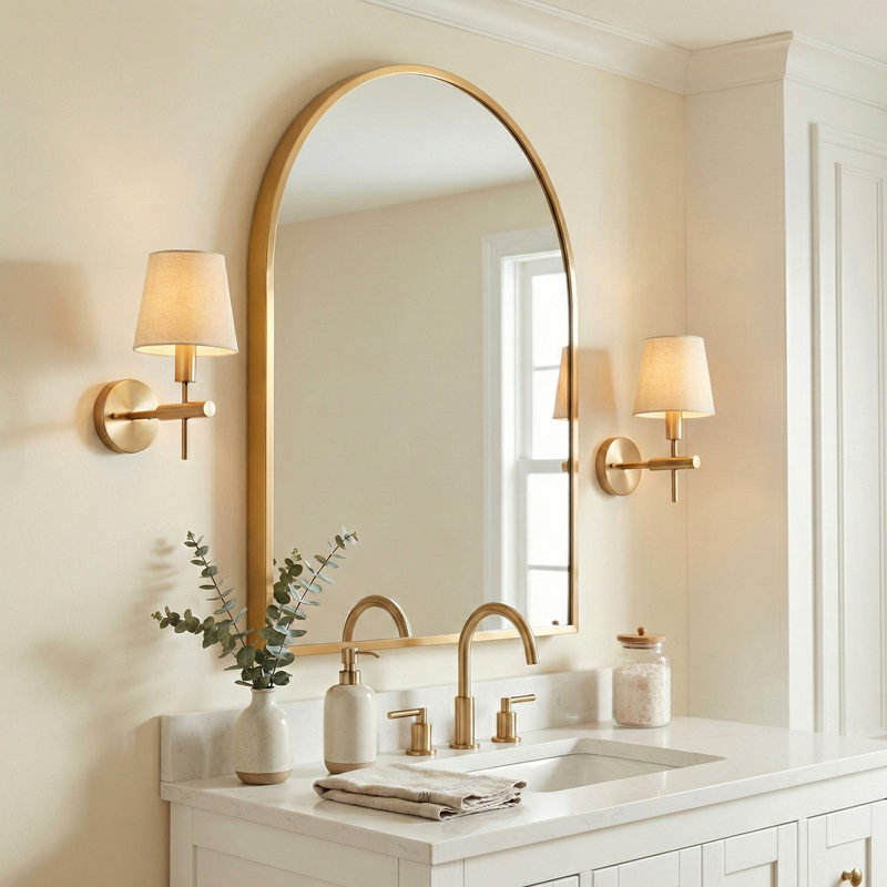 Arch Leaning and Wall Vanity Mirror, Gold