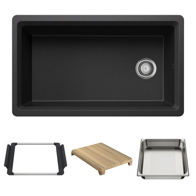 Inteos SILGRANIT 33" Single Bowl Reversible Undermount Workstation Kitchen Sink - Anthracite