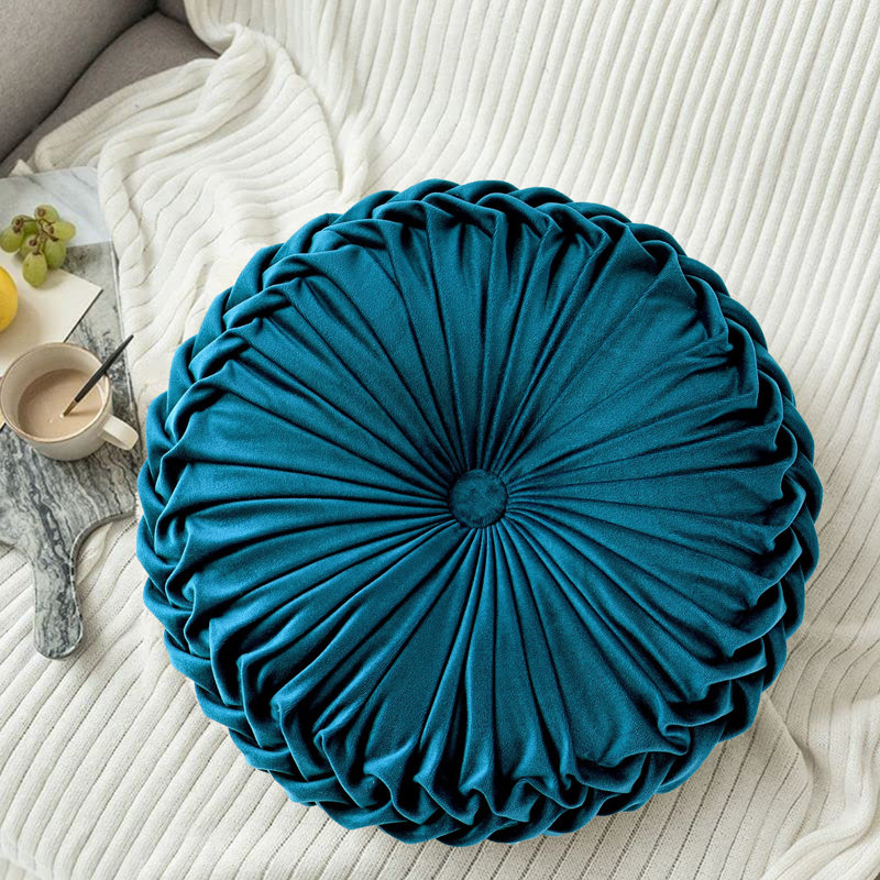 Velvet Round Pillow, Dark Blue