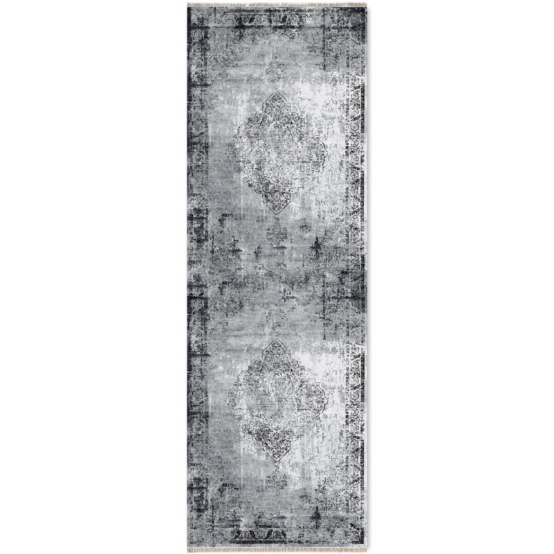 Pender Gray Oriental Cotton Chenille Area Rug, Square 2'8"