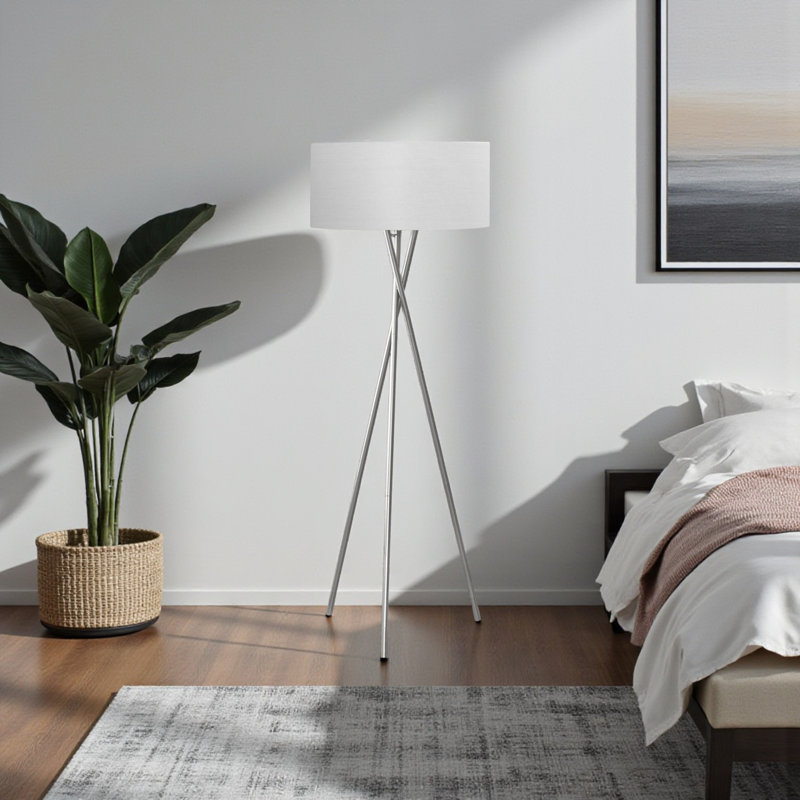 Brava 62"H Floor Lamp, Nickel Metal & Grey Shade