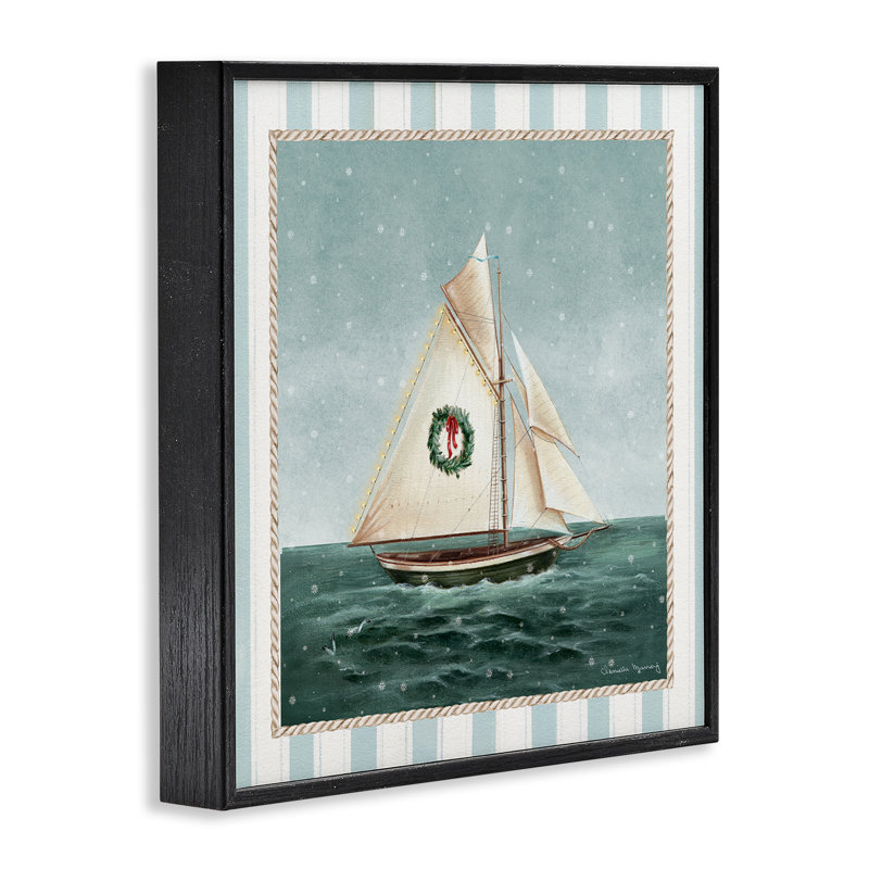 Voilier festif hivernal, estampe numérique, conception de Danielle Murray, Giclée encadrée noir minuit, H 12 po x l 12 po