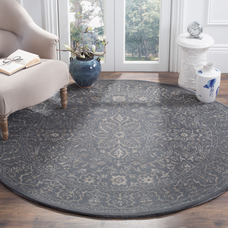 Tapis gris en viscose / laine touffeté à la main Samaniego, Rond 6 pi