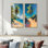 Ensemble de 2 pièces d'art mural vert et bleu, palmiers et palmiers tropicaux