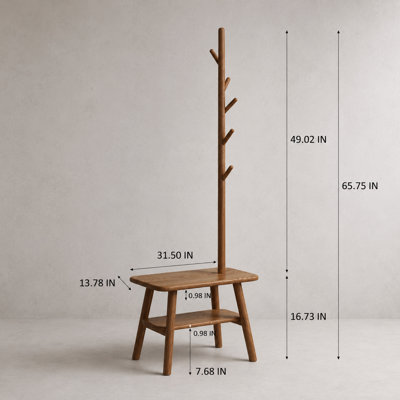 Portemanteau en bois avec banc de rangement pour chaussures, portemanteau de hall d'entrée autoportant avec 5 crochets d'arbre et 2 tablettes à niveaux, banc de portemanteau multifonctionnel en bois pour couloir
