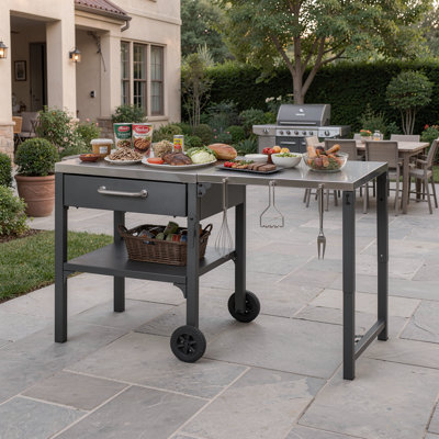 Chariot de cuisine pliable pour l'extérieur avec rangement, station de préparation portative pour barbecue, patio, cour et jardin
