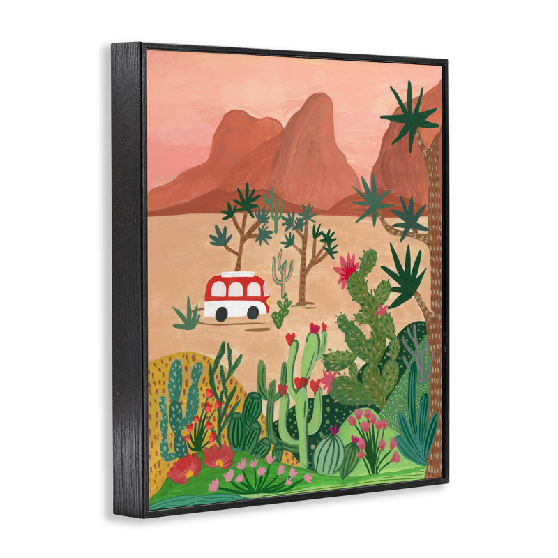 Désert campeur et cactus, estampe numérique, conception par Nabeela Rumi, H 30 po x l 24 po, Giclée encadrée noir minuit