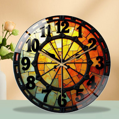 Horloge murale vitrail, art décoratif 12 po