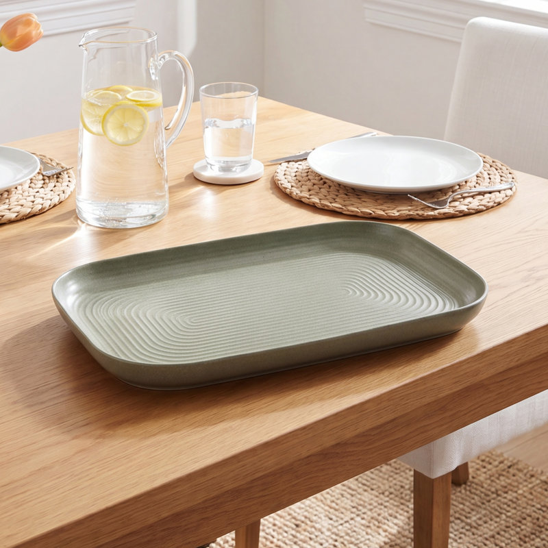 Boothe Melamine Rect Platter Sage, Charcoal, 1.2" H x 10" W x 17.3" D