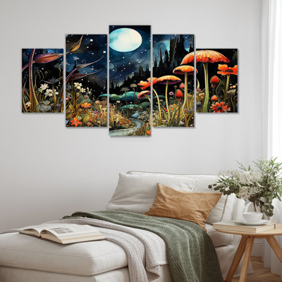 «Fantasy Mushroom Daydream I - Abstract Landscape Multipanel», ensemble d'art mural