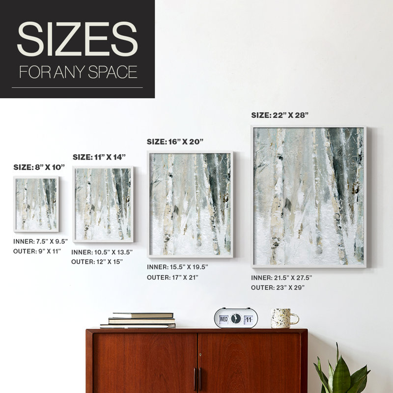 «Snowy Birch II», reproduction encadrée - bois massif, H 21 po x l 17 po, Blanc