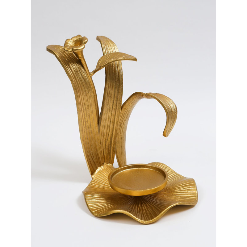 13'' H Metal Tabletop Hurricane, Gold