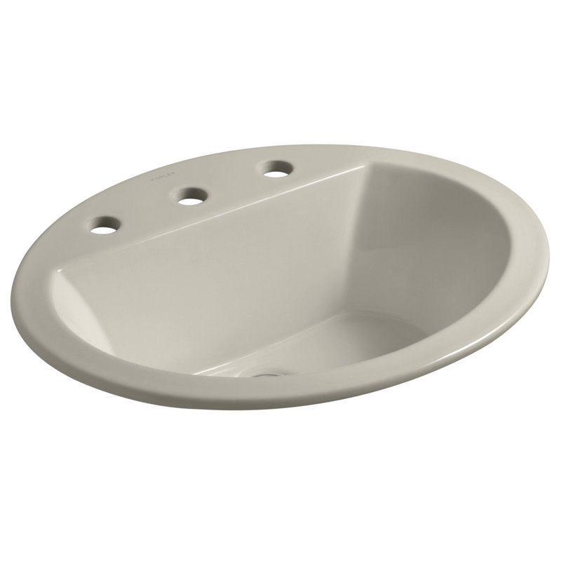 Bryant Ceramic Oval Drop-In Bathroom Sink with Overflow, Sandbar, Single