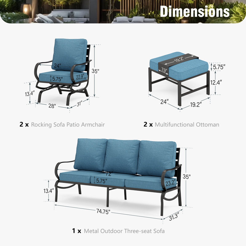 Tapasi Patio Conversation Set, Denim Blue, No