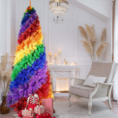 Arbre de Noël spirale arc-en-ciel de 6 pi, 1248 pointes de branches, arbre de Noël artificiel coloré en PVC avec un design en spirale unique, forme pleine et luxuriante, support en métal robuste pour la décoration de Noël intérieure
