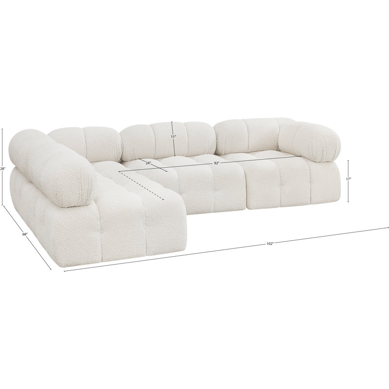 Ames Upholstered Sofa, Cream Boucle Fabric, 2 Armless, 2 Corner