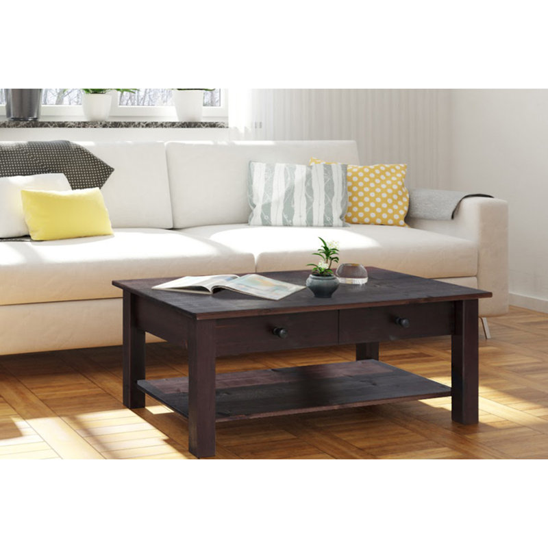 Alaine Solid Wood Four Leg Coffee Table with Storage, Brown
