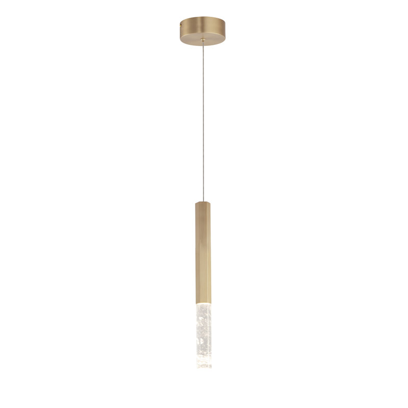 Luminaire suspendu 1 lumière diaphane, H 15,75 po x l 1,5 po x P 1,5 po, Or