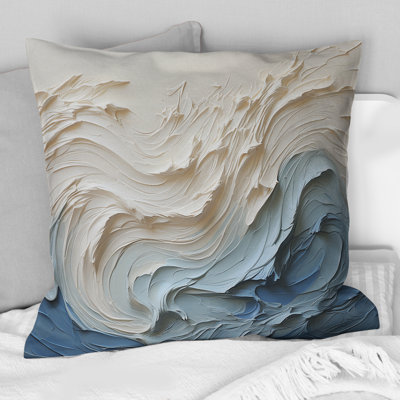 White And Blue Wave Papercut Style - Coastal Waves Printed Throw Pillow