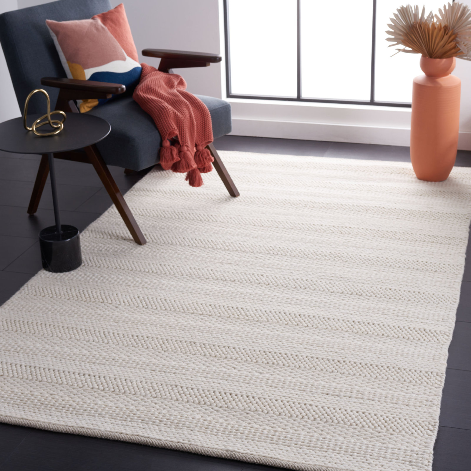 Daisy Ivory Hand-Woven Striped Rug, Rectangle 4' x 6'