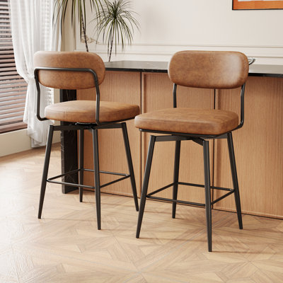 Ensemble de 2 tabourets de bar rotatifs à 360 ° avec coussins en cuir et supports en fer convenant à divers endroits tels que les cuisines domestiques