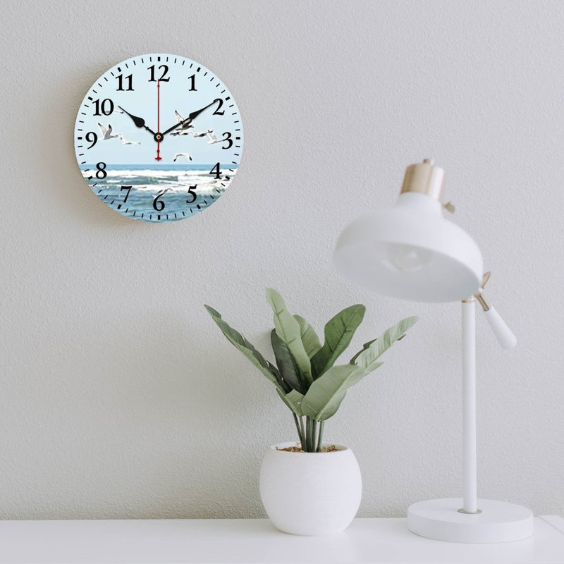 Coastal Seagull Round Decor Wall Clock 12in x 12in, for Western Restaurant Outer Hall
