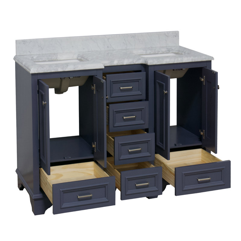 Ensemble de meuble-lavabo double 60 po Loughlam, Marbre de Carrare, Gris charbon