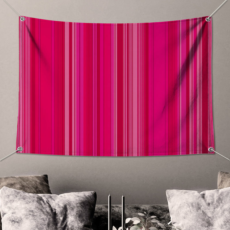 Tapisserie murale à rayures roses - Motif décoratif mural, H 104 po x 88 avec 4 œillets